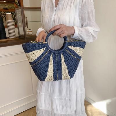 Mori Ins Fashion Trendy Cool Personality Beach Weaving Contrasting Colors Women's Wrist Bag Literary and Versatile Vegetable Basket Bag Women