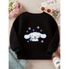 European Size Sanrio Cartoon Printed Girls Casual Sweatshirt Chibi White Ears with Pink Blossoms Children's Sports Long Sleeve Crewneck Pullover