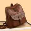 2025 Soft Leather Women Backpacks Rivet Multifunctional Shoulder Bags Female Retro Travel Teenage Girl Fashion Schoolbag