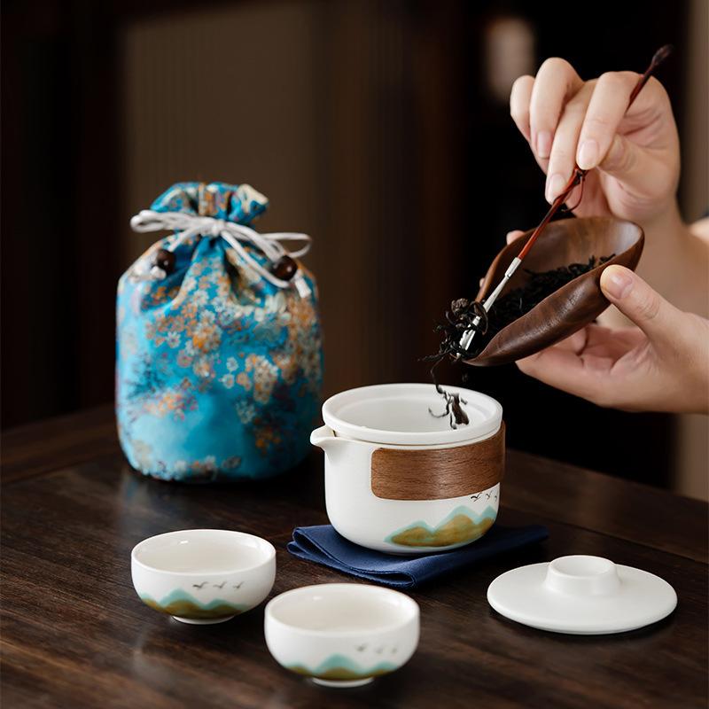 Travel Tea Set Portable Home Retro Storage Bag Business Trip Tea Coarse Pottery and Kuaike Cup Commemorative Opening Event