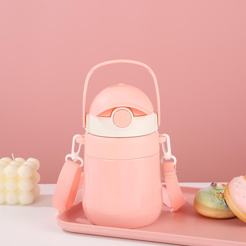 Water Bottle Children's Thermos Cup Stainless Steel Kettle Big Belly Cup with Strap Sports Fitness Cup Large Capacity Large Size