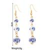 Blue White Porcelain Bead Earrings Round Chinese Style Retro for Women Han Fu Long Earring Pendant Niche Fashion Trend Accessory
