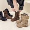 Vintage Simple Martin Boots Buckle with Western Women's Cowboy Boots Autumn and Winter Fashion Buckle Flat Heel Thin Boots Fashion Boots