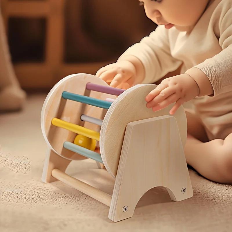 Montessori, Baby Wooden Rolling Drum Fun Tabletop Toy - Exercise Hand-eye Coordination and Fine Motor Skills - Educational Toys
