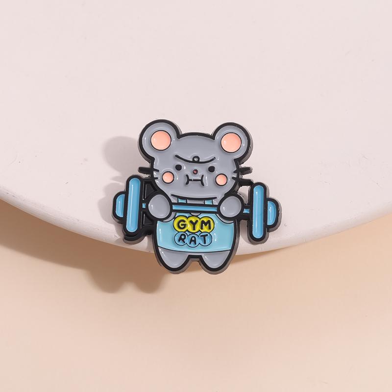 Die Fitnessratte Emaille-Pins Custom Keep Sports Broschen Reversabzeichen Cartoon Tier Schmuck Geschenk für Freunde