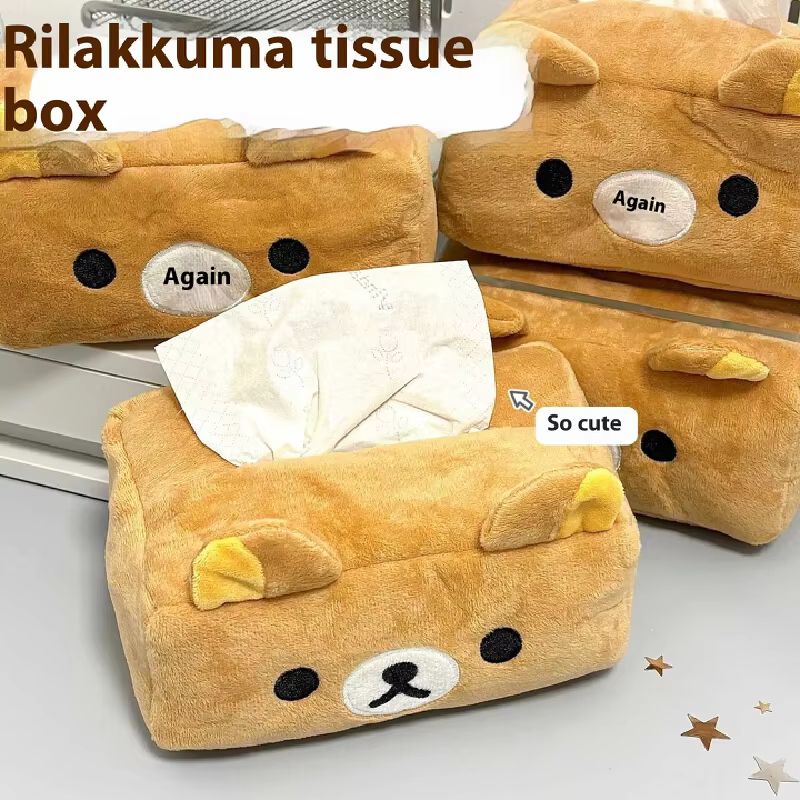 Cartoon Cute Rilakkuma Bear Plush Tissue Box Holder Easy Pull Paper Towel Organizer Storage For Girl Home Decoration Toys Gifts