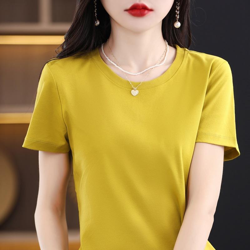 YYFS Damenmode, lässig, Sommer, Frühling, einfarbig, bedruckt, kurzärmelig, O-Ausschnitt, Blusen und Hemden