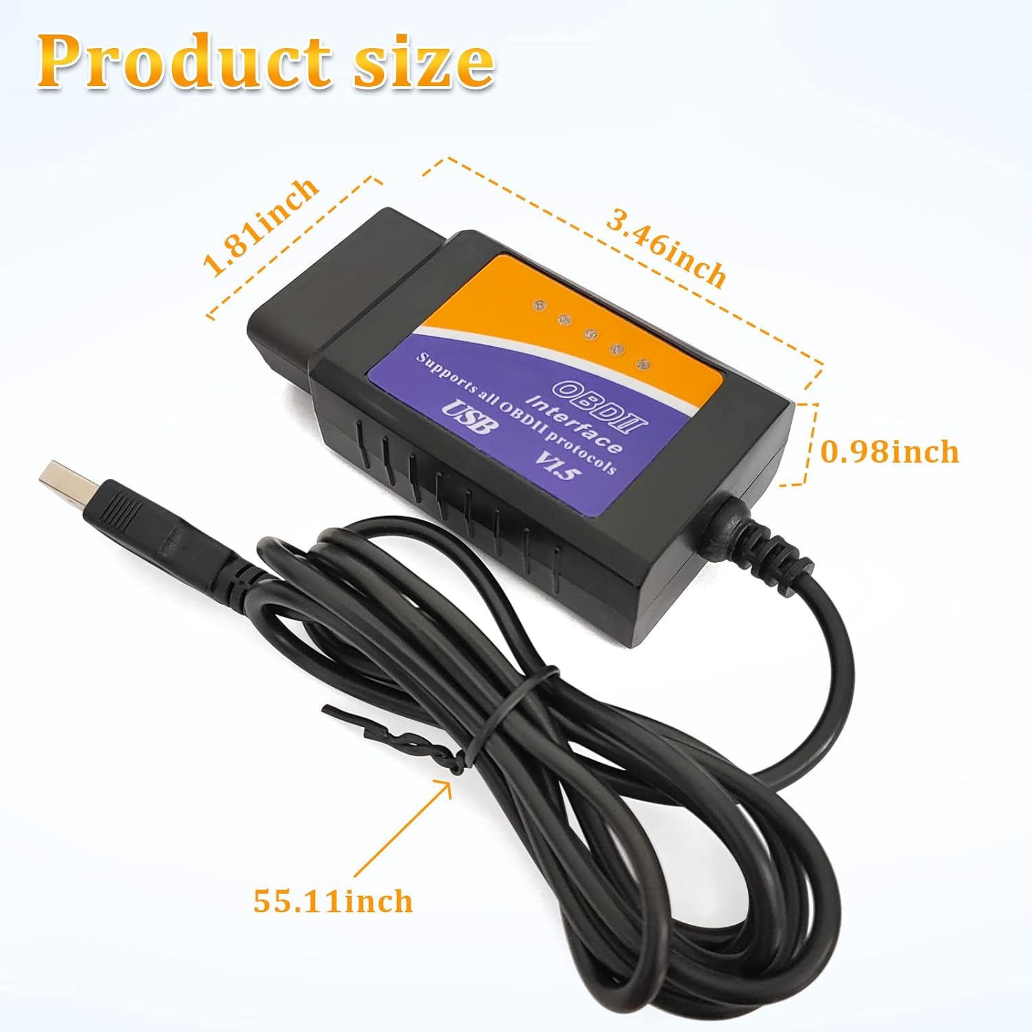 OBDII USB V1.5 Scanner OBD2 Adapter Diagnostic Cable for Multi-Brands CAN-Bus for Windows Car Fault Scanner OBDII Computer Tester Diagnostic Coding
