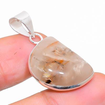 Natural Golden Rutile Gemstone Handmade 925 Sterling Silver Pendant 1.34" V3E43