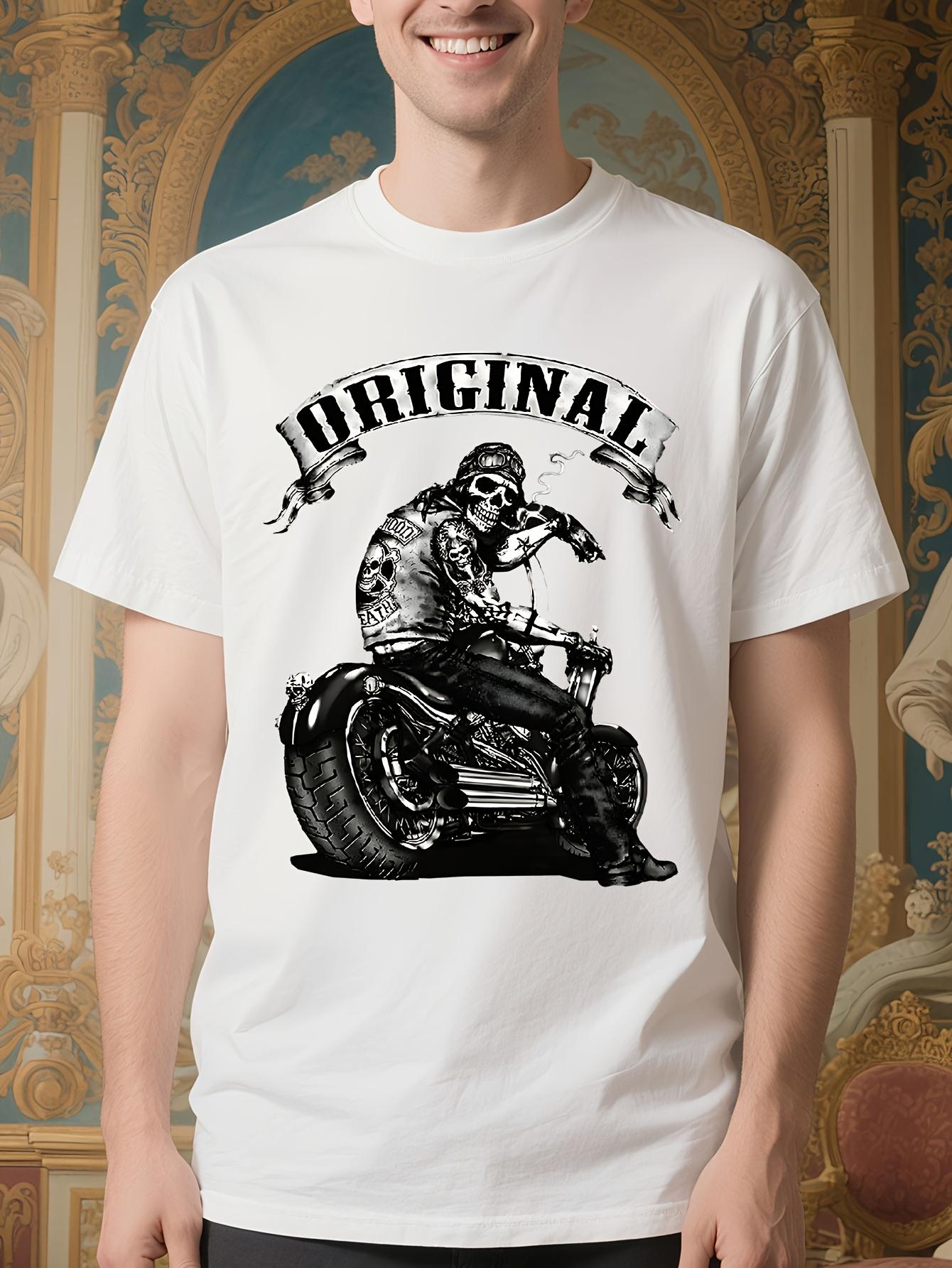 Route 66 Biker Skull Graphic Tshirt - White Motorcycle Te... S