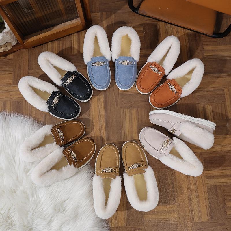 Metal Chain Plus Size Warm Cotton Shoes 2025 Winter Women's Fleece Sports Comfortable Beanie Shoes