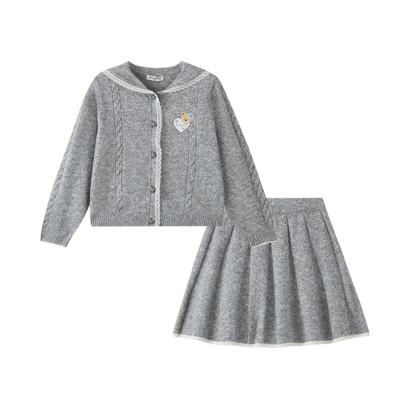 PawinPaw Girls' Cartoon Bear Cardigan & Skirt Set