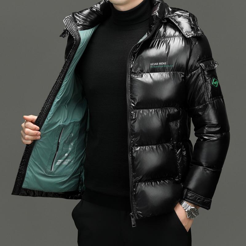 Giacca Invernale da Uomo Piumino Moda Lucido Impermeabile Corto Piumino Maschile Leggero Snowski Piumino d'Anatra Bianca