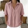 Women's Fashion Casual Solid Color Print 1/2 Sleeves POLO Neck Blouses & Shirts