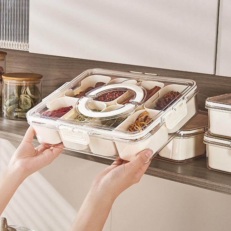 Portable Eight-point Spice Storage Fresh-keeping Box, Kitchen Seasoning Sealed Jar, Large-capacity Refrigerator Storage Box