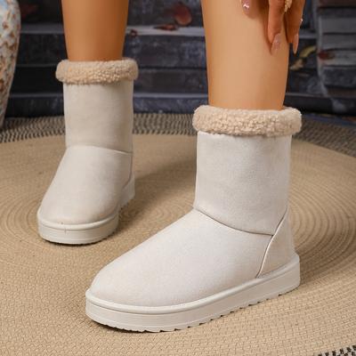 Neue Modische Einfarbige Runde Zehen Elegante Schneestiefel Winter Flach Plus Samt Warm Bequeme Damen Stiefeletten