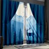 2pcs Classic Blue Deer and Mountain Design Curtains - Polyester   Nature-Inspired Decor for Bedroom & Living Room with Pine Trees