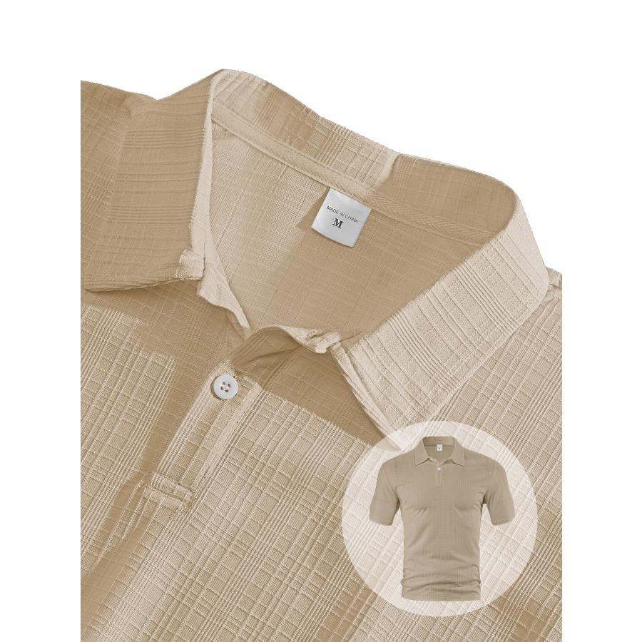 Solid Color Polyester Small Grid Lapel Shirts Men's Short Sleeve Polo Shirts