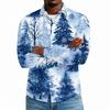 Men's Casual Long Sleeve Shirt with Christmas Print for Spring and Daily Wear