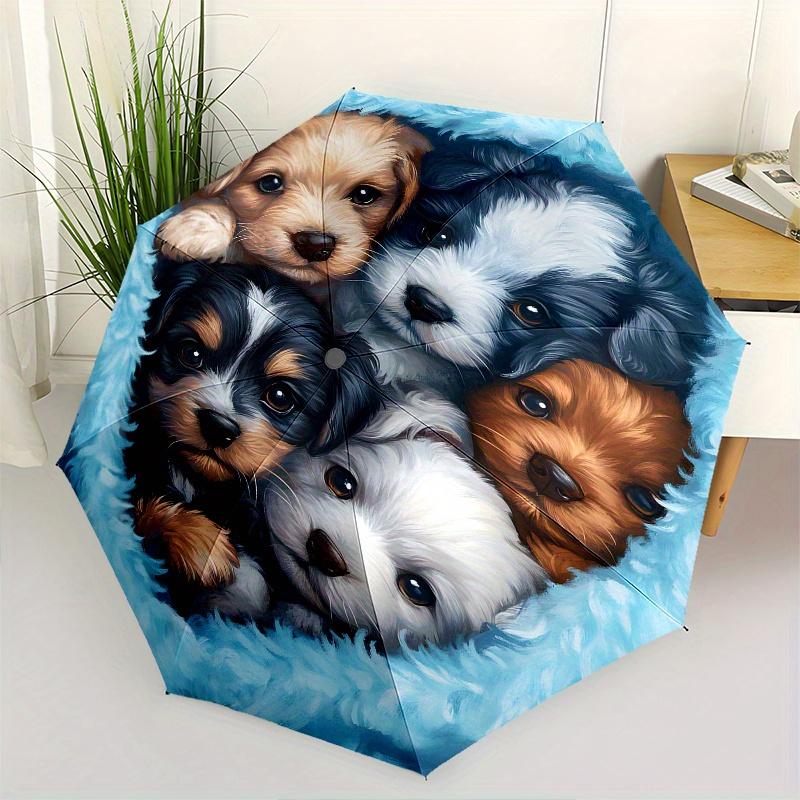 Puppies,Blanket Automatic Folding Umbrella 8 Ribs Lightweight Design, Durable Iron Frame, Compact and Portable, Ideal Birthday or Christmas