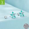 Blue-Green Starfish Threaded Stud Earrings, Summer Small Fresh S925 Sterling Silver Star Stud Earrings.