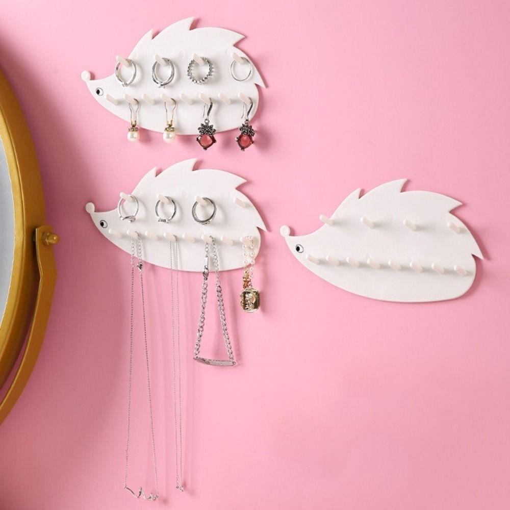 2Pcs Punch-Free Jewelry Storage Rack Wall Mounted Seamless Hedgehog Jewelry Hook Dual Layer Decorative Sticky Hook