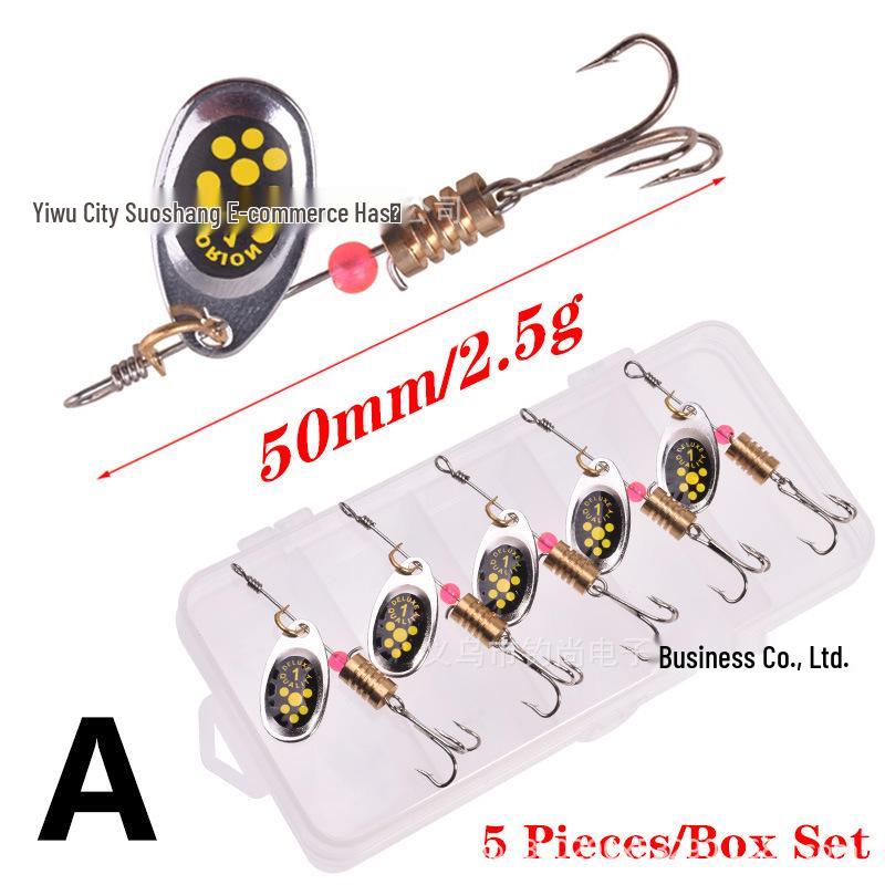 Rotating Spinnerbait 5-Piece Set: Hand-Crank Metal Lures with Box