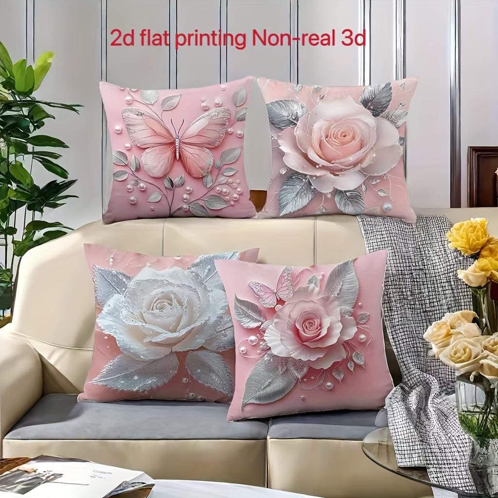 Flache Kissenbezüge Schmetterlinge Rosen Blätter Perlen Heimdeko Außenbereich Wohnbereich Sofa Elegant Vintage Floral Kissenbezug