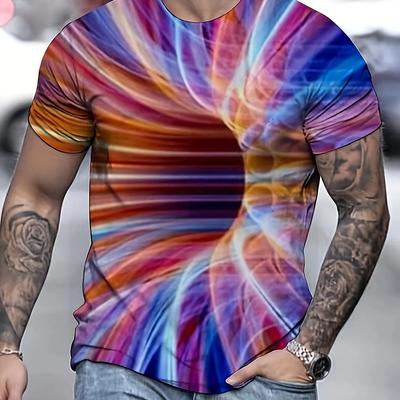 Mens Fashionable 3D Illusion Graphic Tee Short Sleeve Top  Casual Pullover for Summer Outdoor Style