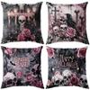 Spooky and Stylish Halloween Themed Pillowcases: Skulls, Roses, and Happy Halloween Designs Sofa Cushion Cover Gift