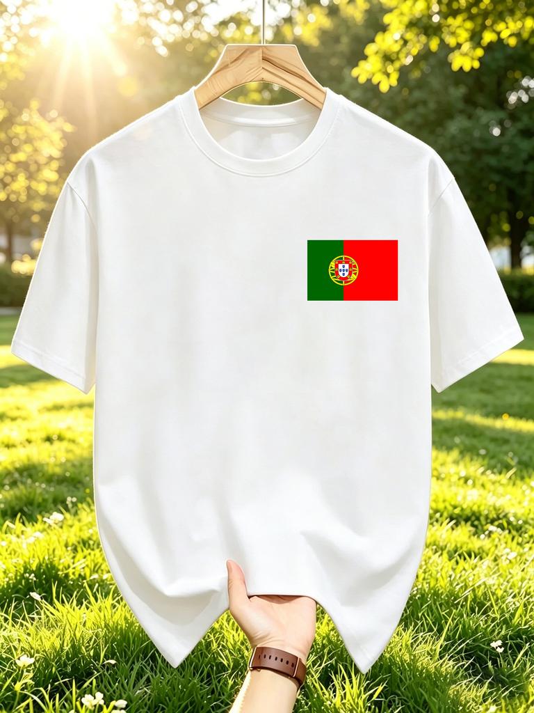 Portugal Flag Print Tshirt Unisexs Cotton Crewneck T Shirts Summer Oversized Sportswears Y2k Casual Running Short Sleeve
