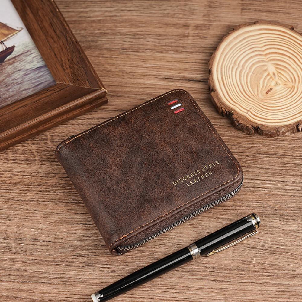 PU Three Fold Wallet Short Zipper Coin Purse New Men's Wallet Student