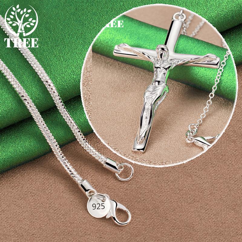 ALITREE 925 Sterling Silver Jesus Cross Pendant Necklace For Women necklaces Fashion Party Birthday Wedding Anniversary Jewelry