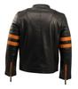 Handmade Moto Stylish Men Original Lambskin Leather Black Biker Jacket Orange Striped