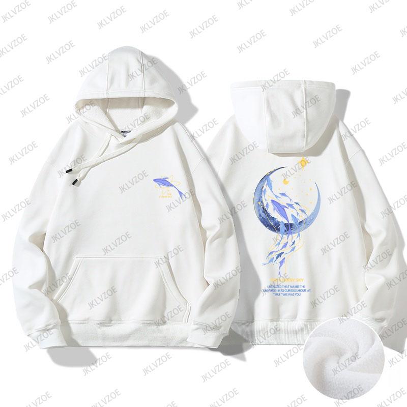 2024 New Korea Spring Autumn Women's  Hoodie Whale Print Designer Long Sleeved Sports Sweater Hoodie Unisex Oversized Clothes