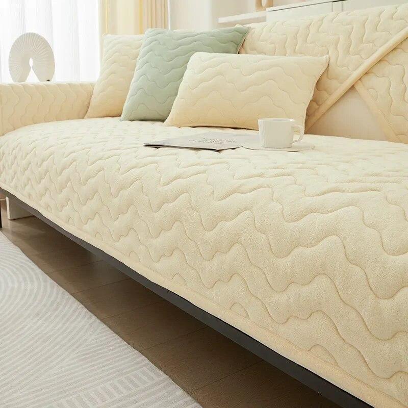 Fale linie narzuta na sofę zima pogrubienie ciepły pluszowy ręcznik na sofę antypoślizgowa skóra uniwersalne poduszki na sofę w jednolitym kolorze salon