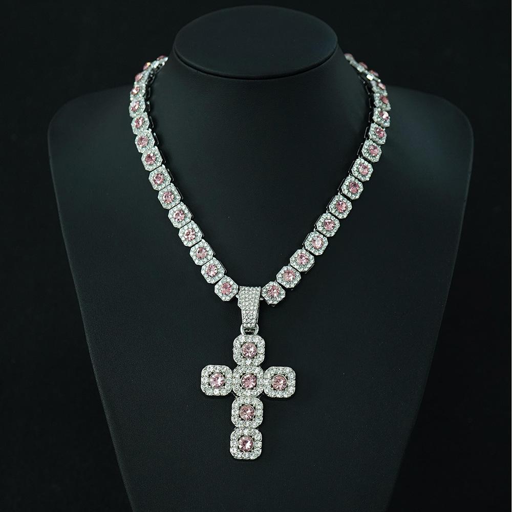 Wish Personality Big Diamond Cross With Cuban Chain Men'S And Women'S Pendant Hip Hop Rap Necklace