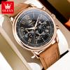 OLEVS Men's Watches Casual Fashion Leather Strap Waterproof Original Quartz Wristwatch for Man Moon Phase Date Chronograph 2912