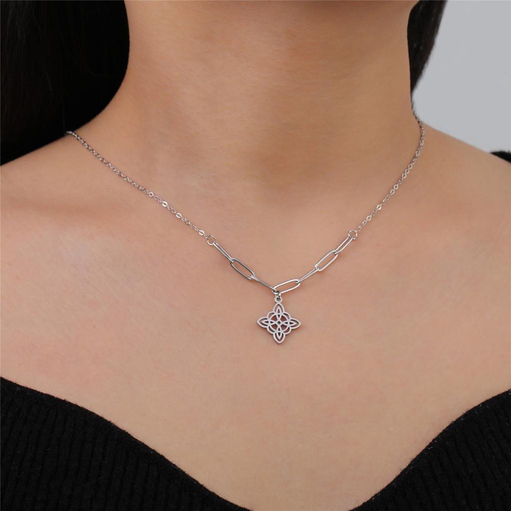 Witch Knot Pendant Necklace for Women Stainless Steel Gold Choker Neck Chains Vintage Amulet Witchcraft Wicca Jewelry Gift