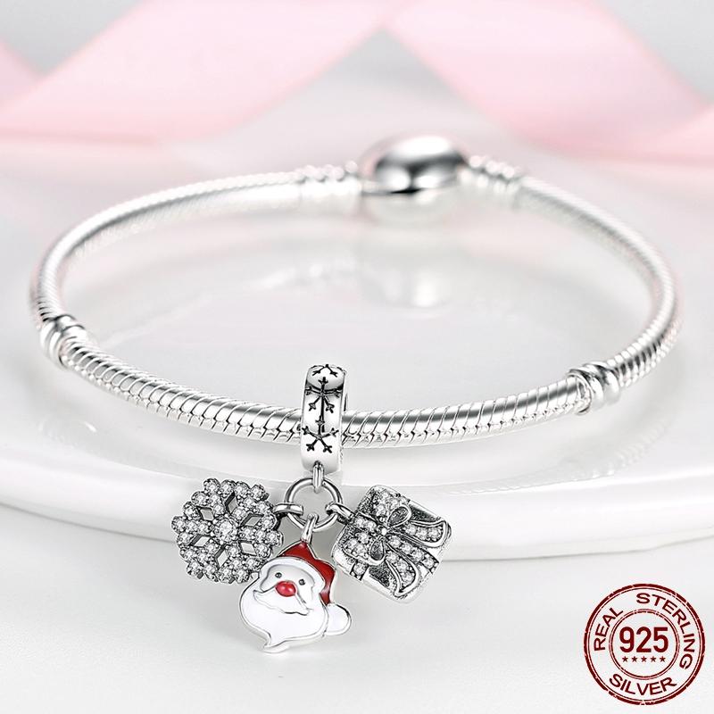 Christmas Gift Dangle Charms Copper Clear Cz Snowflake Pendant Beads Original Accessories Bracelets Necklace Jewelry