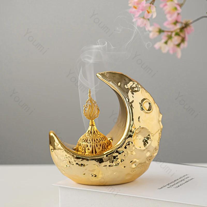 Creative Moon Home Ceramic Ornaments Light Luxury Desktop Decoration Aromatherapy Stove Ornament Unique Exquisite Gifts
