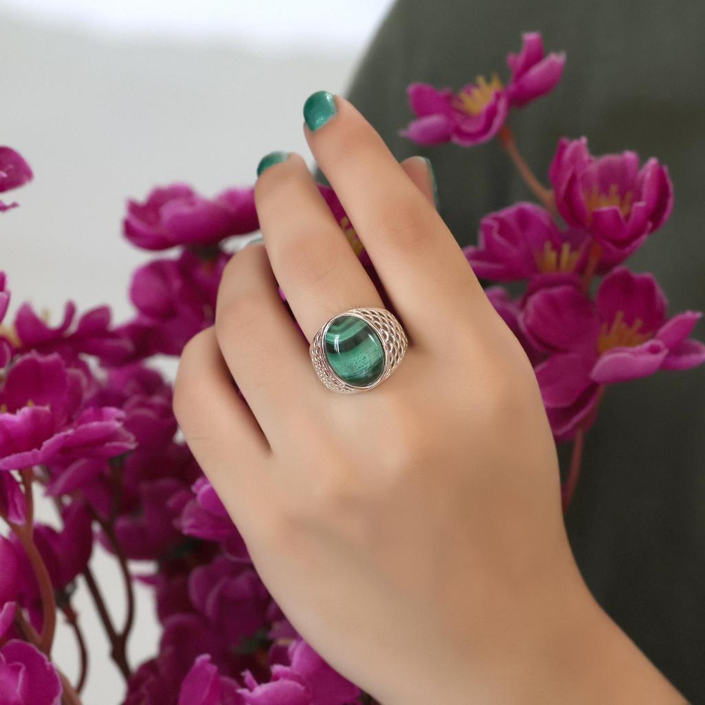 Malachite Gemstone Silver Ring, Pure 100% 925 Sterling Silver Fine Jewelry, Handmade Silver Ring, Unisex Ring Ar8928