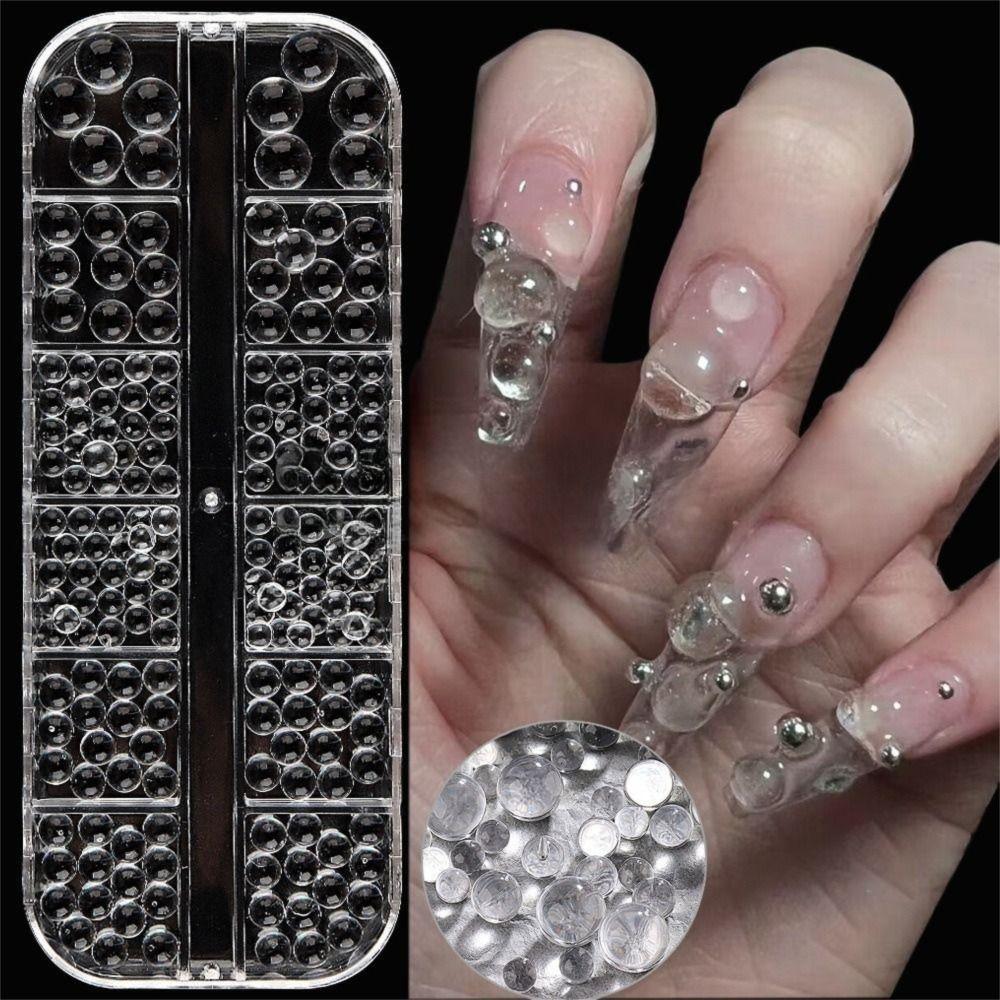 Mixed Size Transparent Round Bead Nail Accessories Bubble Bead Three-Dimensional Nail Bead Charms Nail Art Bead DIY Nails
