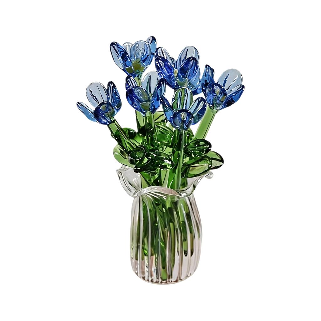 Glasblumen in Vase, Glasblumen in Vase mit Stielen, 7 Farbige Miniatur-Glasblumen, Glasblumenstrauß zum Muttertag