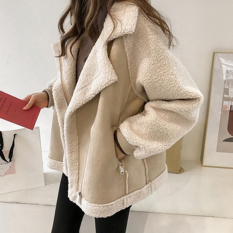 

Autumn Winter Women s Coats Casual Loose Patchwork Outerwear Harem Korean Vintage Pockets Jacket Women XXXXL бежевий