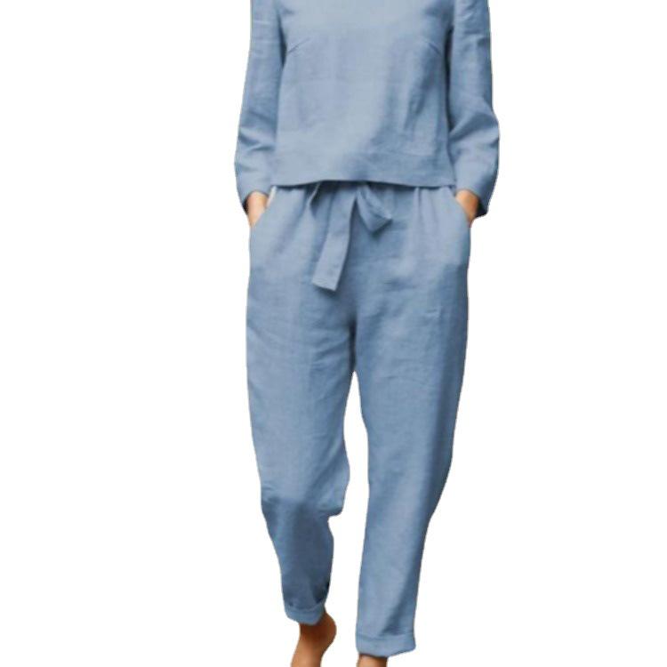 2021 European & American Women's Autumn Solid Color Casual Top & Pants Set