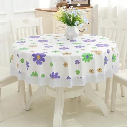2 Meter Lace Edge Circular Coffee Table Mat PVC Circular Tablecloth Waterproof Anti Scald Anti Oil Wash Free Cloth