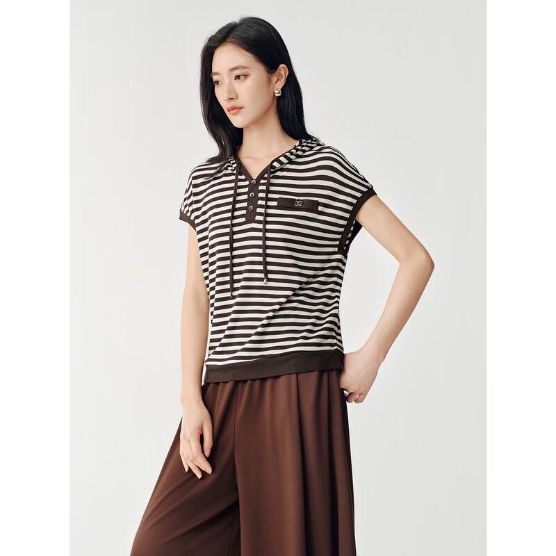 JUZUI Women's Casual Striped Hooded Top JTGX80301