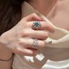 Light Luxury High-end Paraiba Hollow Rings for Women Inlaid Crystal Water Droplet Oval Blue Ring Wedding Jewelry Gift