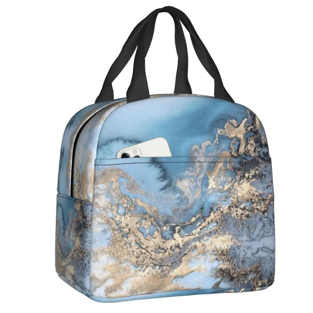 Marmor Grau Kupfer Schwarz Gold Isolierte Lunchtaschen für Frauen Abstraktes Muster Kühltasche Thermische Lebensmittel Lunchbox Kinder Schule Kinder